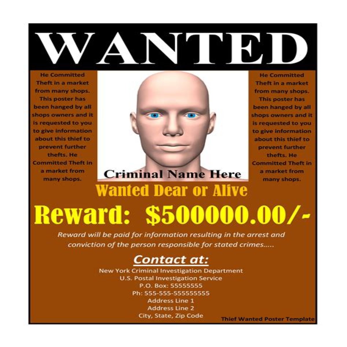 Fake name on a wanted poster
