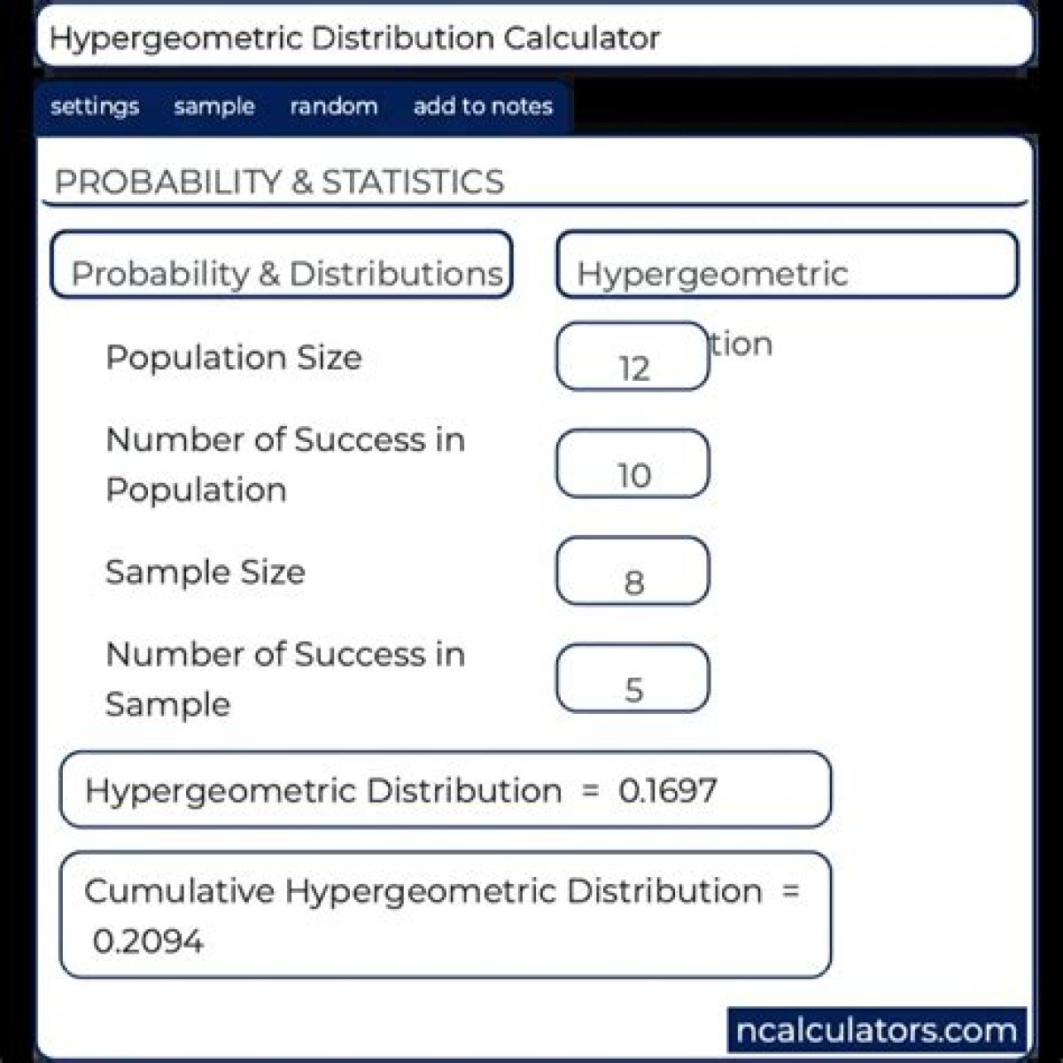 Hypergeometric Distribution Calculator