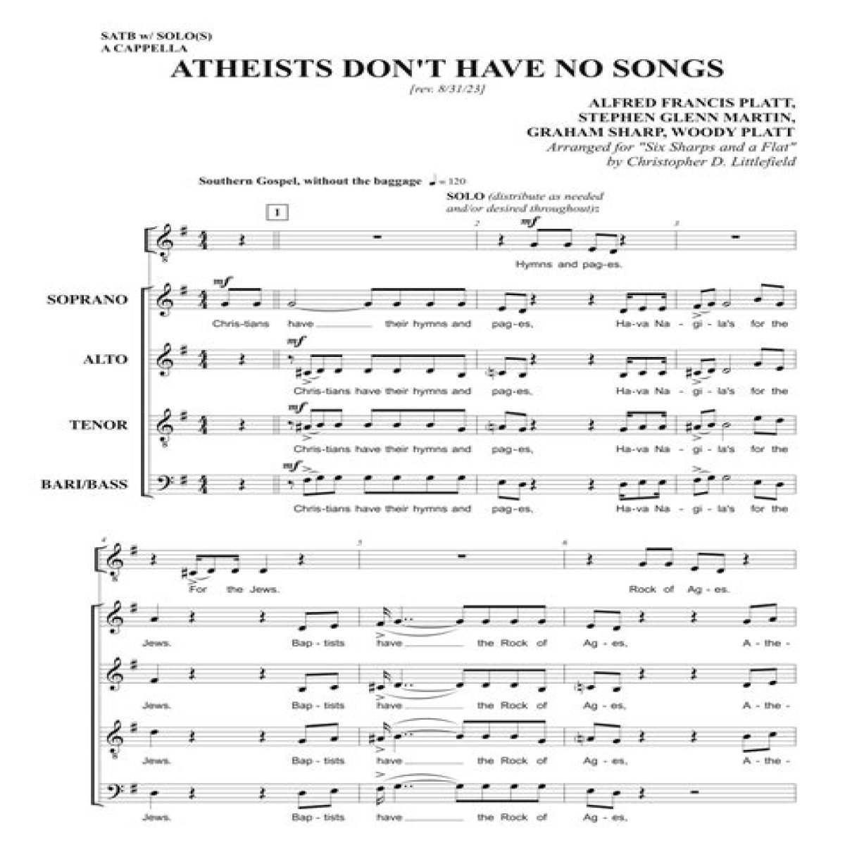 
                    Steve Martin
                     – 
                    Atheists Don't Have No Songs lyrics
                